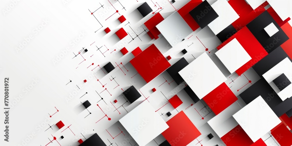 Wall mural abstract geometric background with red and black squares on a white background white space for text 