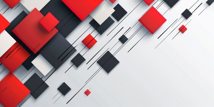 Abstract background with red and black squares on white geometric shapes white space for text Generative AI