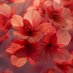 Red flowers, in the style of hyperrealistic, macro photography, closeup, ultrahigh definition, high resolution, high detail, high quality, blender