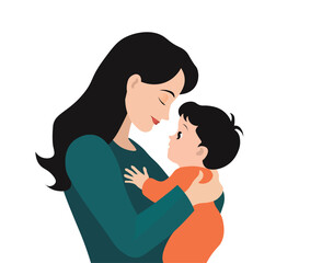 mother with child holding with hand on white isolated vector illustration