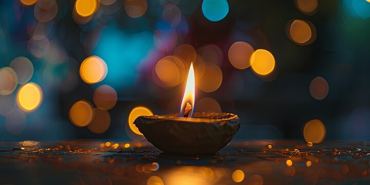Diwali Lights: Celebrating the Festival of Lights with Traditional Oil Lamps and Colorful Bokeh