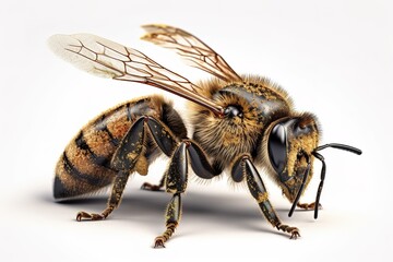 Bee's Delicate Wings on White - obrazy, fototapety, plakaty