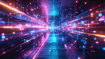 Obraz premium technology theme wallpaper. cyberpunk wallpaper. futuristic digital wallpaper. urban city wallpaper. Modern urban wallpaper. neon light wallpaper. 