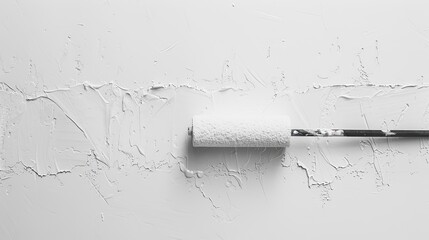 a roller painting a white wall with gray color, offering ample copy space for text, showcasing the skillful execution of the task.