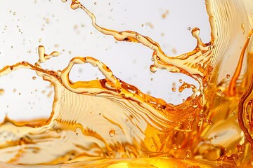 Dynamic liquid oil and juice splash frozen in motion against a clean background