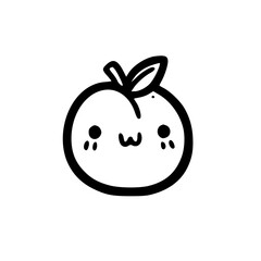 A delightful doodle of a peach with a sweet and innocent expression, drawn in a minimalistic black line style for a charming effect.