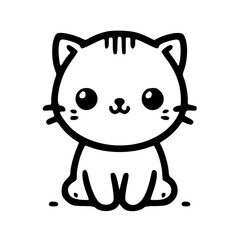 A minimalist black and white illustration of a charming cat with an adorable expression, ideal for simple yet captivating design themes.