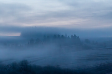 Early morning winter landscape at the foot of the Tatra mountains in Slovakia
