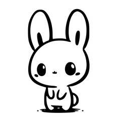Obraz na płótnie Canvas This image is a black and white doodle of a cute, stylized rabbit, evoking a sense of innocence and simplicity, perfect for various creative projects.
