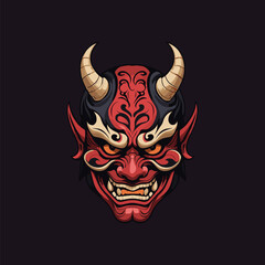 Sinister Red Hannya Mask Vector Graphic