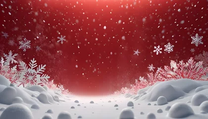 Poster Snow red background. Christmas snowy winter design. White falling snowflakes, abstract landscape. Cold weather effect. Magic nature fantasy snowfall texture decoration. Vector illustration © Awais05