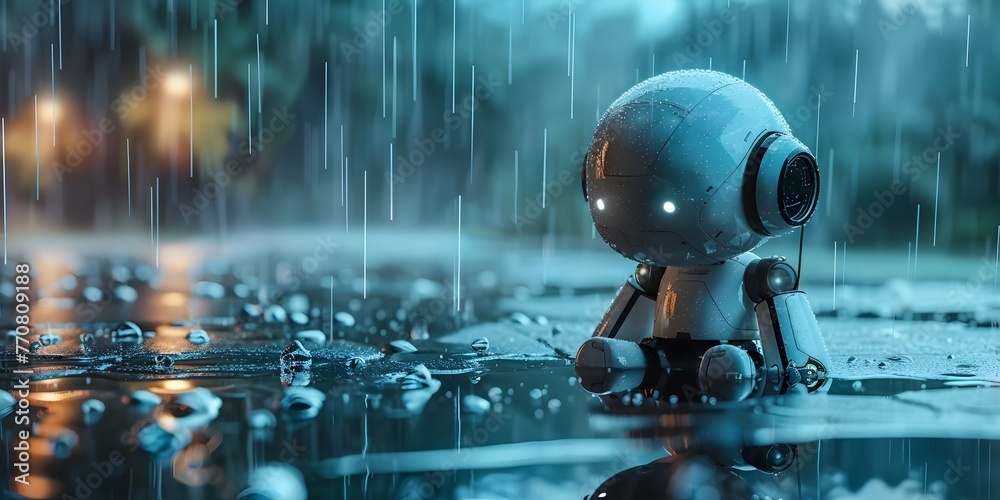 Poster futuristic robot forecasting weather with advanced analytics