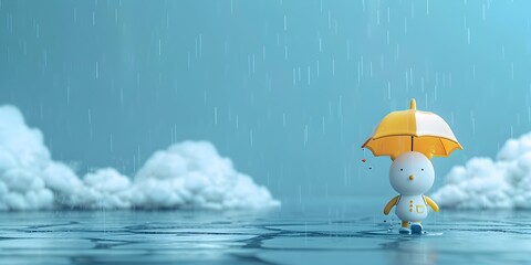 Fototapeta premium Weather Prediction Model Character Forecasting with Umbrella in Rainy Cloudy Sky
