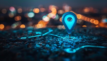 City Destination Mapping, Blue Pin in Urban Network, Illustrating Location and Connectivity