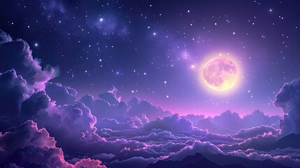 Obraz na płótnie Canvas fantasy night sky wallpaper 4k. cloudy night sky with moon 4k wallpaper. fantasy sky wallpaper. sky with clouds, stars and moon wallpaper. beautiful night sky. 