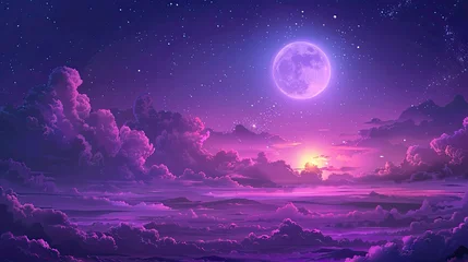 Foto op Canvas fantasy night sky wallpaper 4k. cloudy night sky with moon 4k wallpaper. fantasy sky wallpaper. sky with clouds, stars and moon wallpaper. beautiful night sky.  © jokerhitam289