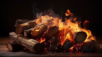 Fire logs isolated on transparent or white background
