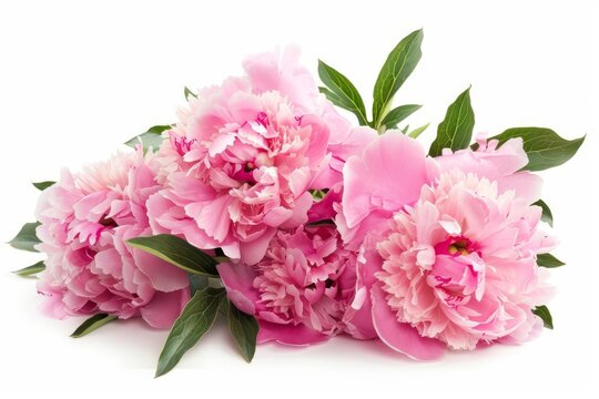 Lush bouquet of pink peony flowers isolated on white background, floral beauty