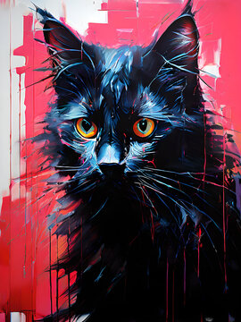A painted image of a black cat.