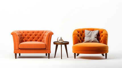 Front view sofa and armchair on white background