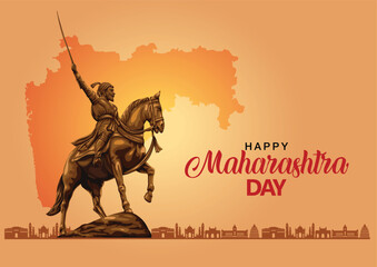 happy Maharashtra Day with Maharashtra map vector and Shivaji Maharaj. abstract vector illustration day - obrazy, fototapety, plakaty