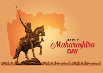 Fototapete Rund happy Maharashtra Day with Maharashtra map vector and Shivaji Maharaj. abstract vector illustration day © Arun
