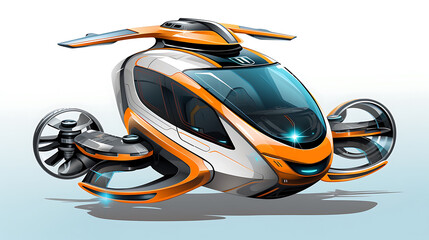 Futuristic illustration of a flying car, eco-friendly transport of the future isolated on...