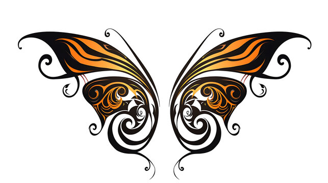 Futuristic ornamentation, tattoo, butterfly isolated on white background