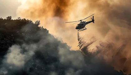 Foto op Plexiglas Firefighter helicopter extinguishes fire on hill © AhmadTriwahyuutomo