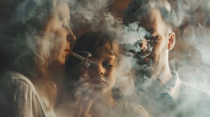 Obscured Family Moment Highlighting Secondary Smoking Dangers on Loved Ones