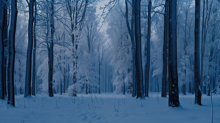 winter forest in the morning - calm and relax cold forest covers by snow