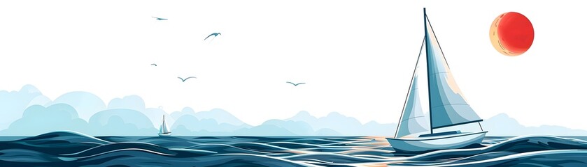 Mastering the Winds and Waves Sailing Lessons on the Open Sea with Expansive Horizons and Billowing Sails