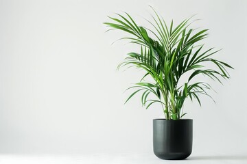 Tropical Fishtail Palm Plant in Stylish Modern Pot, Isolated on White, Interior Design Element - obrazy, fototapety, plakaty