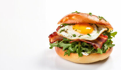 Sandwich with egg and vegetables on a white background