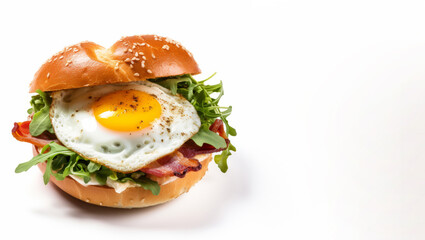 Sandwich with egg and vegetables on a white background