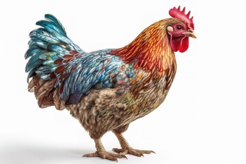 Fototapeta premium Chicken's Graceful Stance on White