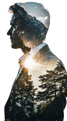 Outline of a Businessman in a Suit in a Double Exposure of a natural landscape