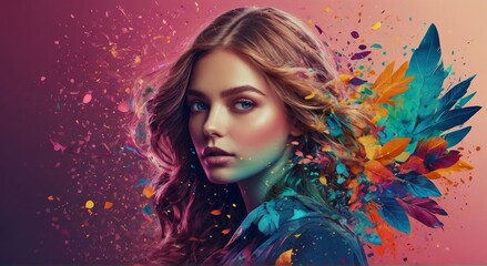Abstract fashionable woman portrait in colorful bright colors