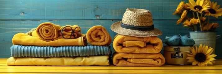 Packed Suitcase Belongings On Yellow, Background HD, Illustrations