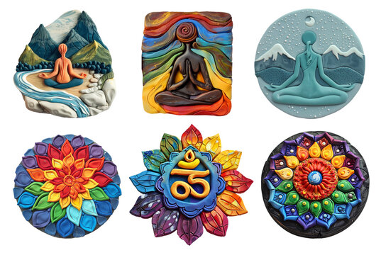 Refrigerator magnets decoration set. Mandala, yoga, meditation concept
