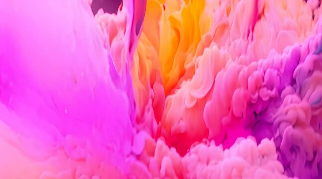 Soft explosion of warm pastel colors flowing in slow motion. This vibrant colorful watercolor paint splash effect