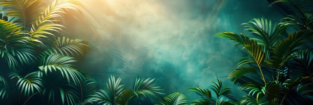 Palm Leaf Shadow On Green Wall, Background HD, Illustrations