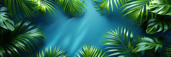 Fototapeta na wymiar Palm Leaf Shadow On Light Blue, Background HD, Illustrations