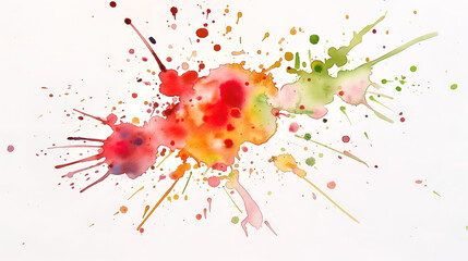  watercolor splashes, white background, red green and orange colors.. abstract watercolor background