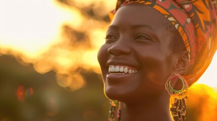 Smile Happy. Carefree Young African Woman Smiling at Sunset