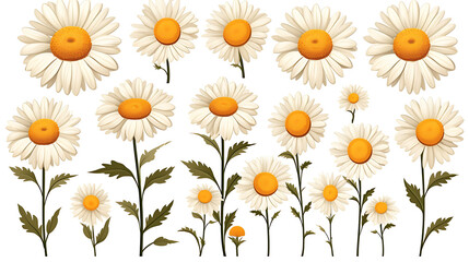 Set of daisy flower isolated on white background