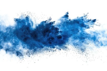 Blue On White. Abstract Dust Explosion with Blue Powder Splash on White Background