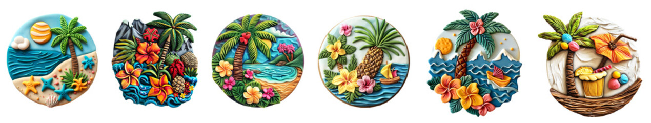 Refrigerator magnets decoration set. Surf, Beach, vacation, tropical life set