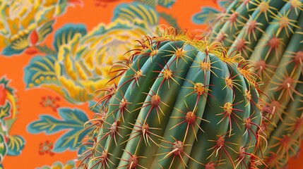 a cactus print in the style of postmodern fabric pattern