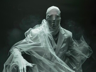 Banshee in a diaphanous suit, a ghostly envoy of market caution - obrazy, fototapety, plakaty